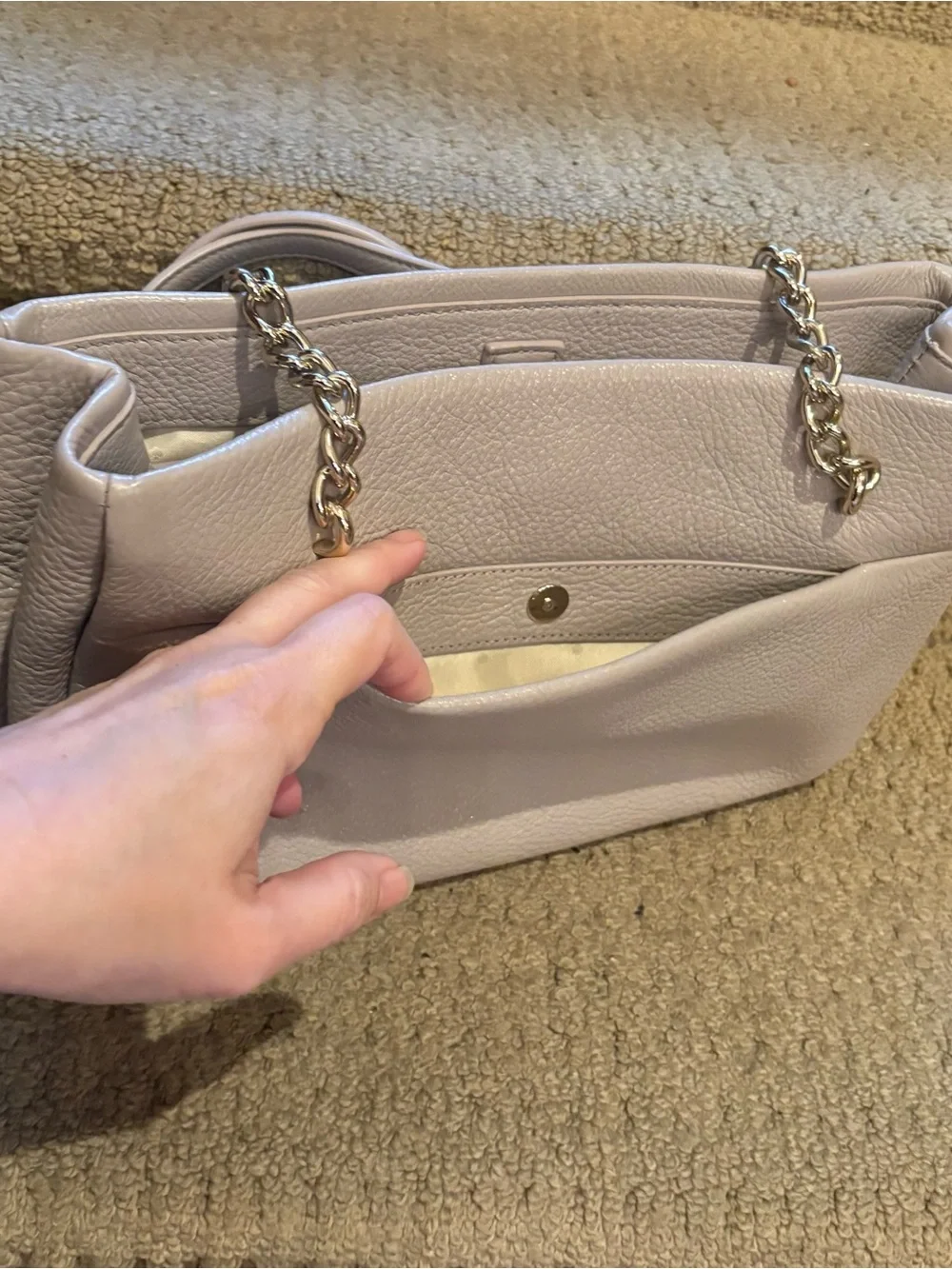 Kate Spade Beige Phoebe Emerson Shimmery Pebbled Gold Chain Leather Bag 8”x12”